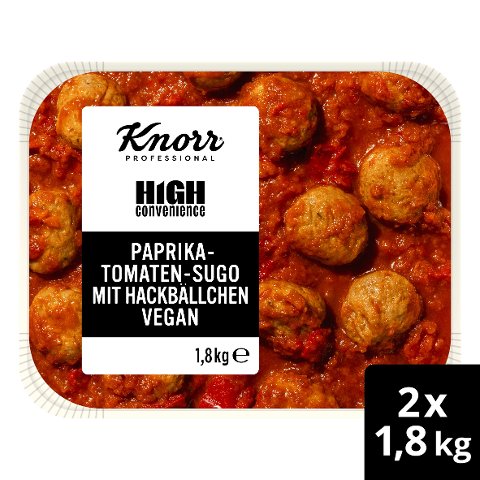 Knorr Professional High Convenience Paprika-Tomaten-Sugo mit Hackbällchen Vegan 1.8 kg - Einfach, vielseitig, flexibel: zum pur servieren, individuell zusammenstellen oder kreativ verfeinern. Perfekt für den Ausser-Haus-Markt.
